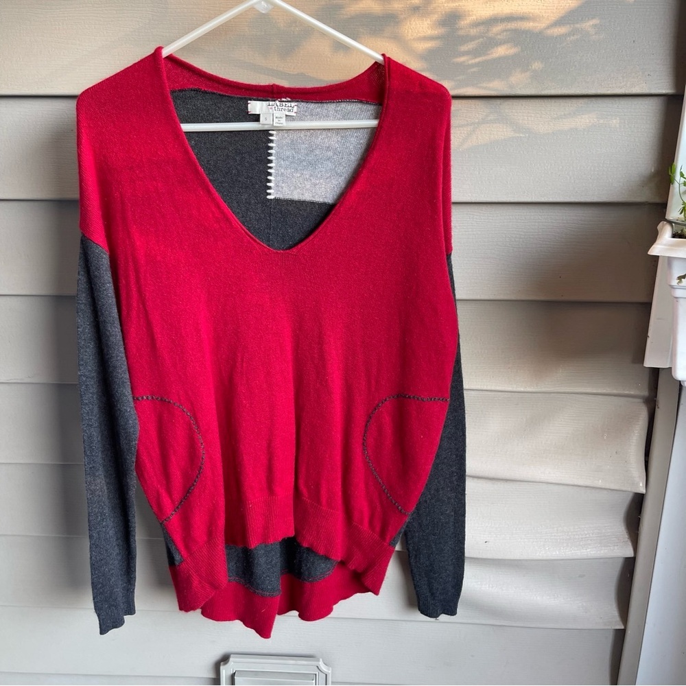Label+Thread Wool Cashmere Red‎ Grey Colorblock Sweater size Small Relaxed Fit